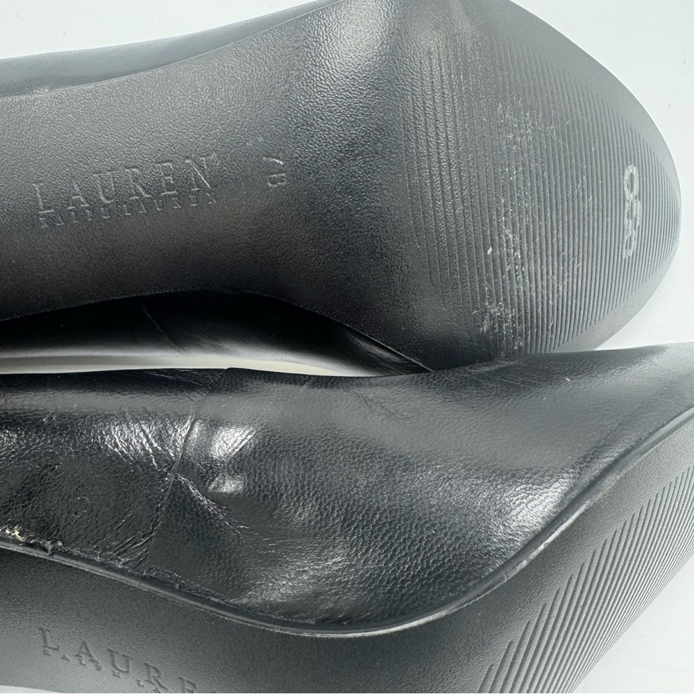 Ralph Lauren Zabrina Black Leather Stacked Heel Womens Size 7 B Platform Classic - Picture 5 of 8